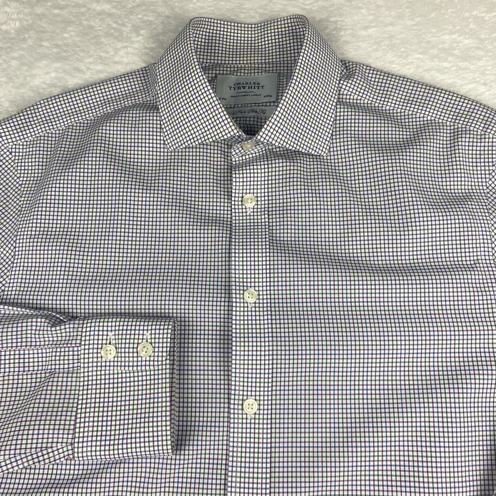 Charles Tyrwhitt Dress Shirt Mens 16-35 Multicolor Checks Slim Fit No Iron